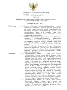 Keputusan Gubernur Jawa Barat Nomor: 556/Kep.941-Rek/2016 tentang Kawasan Geopark Nasional Ciletu...