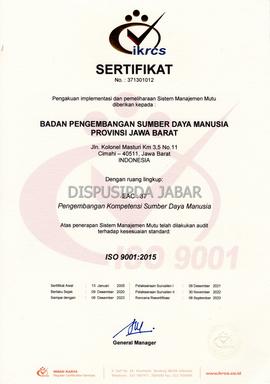 Certificate IKRCS ISO 9001:2015 No.371301012 Badan Pengembangan Sumber Daya Manusia Provinsi Jawa...