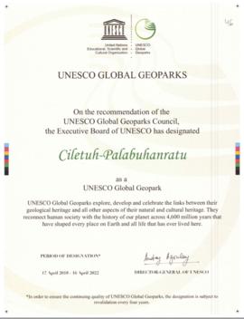 Ceritificate – UNESCO Global Geoparks (On The Recommendation of the UNESCO Global Geoparks Counci...