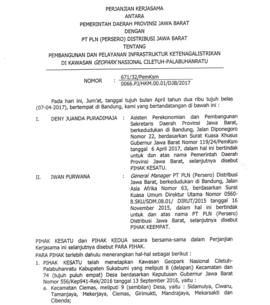 Perjanjian Kerjasama antara Pemerintah Daerah Provinsi Jawa Barat dengan PT PLN (Persero) Distrib...