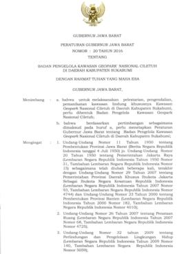 Keputusan Gubernur Jawa Barat Nomor 20 Tahun 2016 tentang Badan Pengelola Kawasan Geopark Nasiona...
