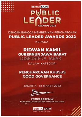 Publik Lender Awards 2022 dalam kategori Gubernur Wilayah Jawa dan Bali Terbaik - Berita Satu kep...