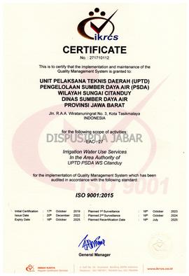 Certificate IKRCS ISO 9001:2015 No. 271710112 Unit pelaksana Teknis daerah (UPTD) pengelolaan Sum...