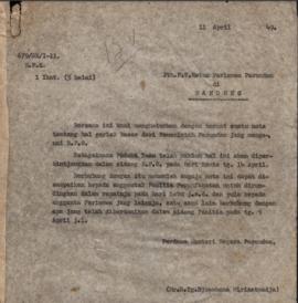 Surat Perdana Menteri Negara kepada Jth. PT. Ketua Parlemen Pasundan  Tanggala 11 April 1949 tent...