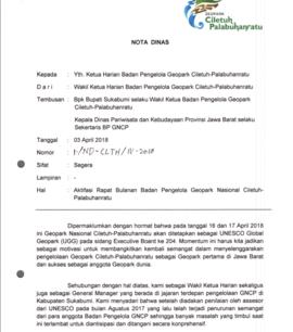 Nota Dinas dari Wakil Ketua Harian Badan  Pengelola Geopark Nasional Ciletuh –Palabuhanratu kepad...