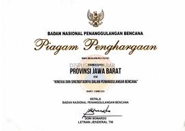 Piagam  Penghargaan Nomor   :   009/KA BNPB/PR.07/03/2021 Diberikan Kepada Provinsi JawaBarat   A...