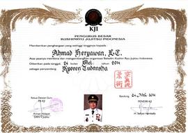 Penghargaan Atas Jasanya membina dan mengembangkan Organisasi Beladiri Kushin Ryu Jujitsu Indonesia