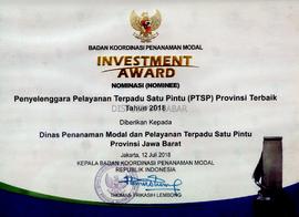 Investment Award Nominasi Penyelenggaraan Pelayanan Terpadu Satu Pintu (PTSP) Provinsi Terbaik Ta...