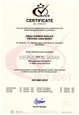 Certificate IKRCS ISO 9001:2015 No. 272012115 Dinas Sumber Daya Air Provinsi Jawa Barat