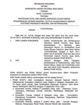 Perjanjian Kerjasama antara Pemerintah Daerah Provinsi Jawa Barat dengan Hotel Cleopatra tentang ...