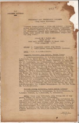 Pengumuman dari sekretariat Parlemen hasil sidang ke 1 Tahun 1949 Rapat ke- 22 Tahun 1949  Selasa...