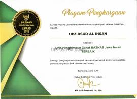 Piagam Penghargaan Unit Penghimpun Zakat Baznas jawa Barat terbaik - Baznas provinsi jawa barat K...