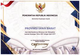 Pemerintah Republik Indonesia Memberikan Penghargaan Kepada Provinsi JawaBarat Atas Keberhasilann...
