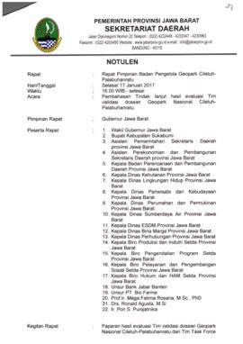 Notulen Rapat Pimpinan Badan Pengelola Geopark Nasional Ciletuh – Palabuhanratu yang dipimpin ole...