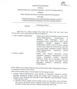 Kesepakatan Bersama Antara Badan Pengelola Geopark Nasional Ciletuh-Palabuhanratu Dengan Desa Kec...