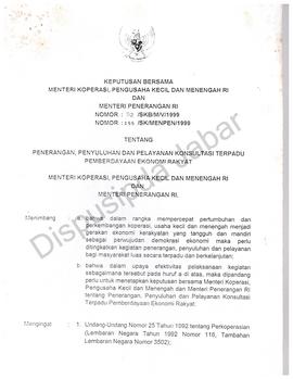 Keputusan Bersama Menteri Koperasi dan Usaha Kecil dan Menteri Penerangan RI No. 02/SKB/M/V 1999,...