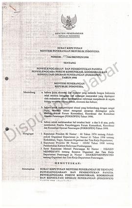 SK. Menteri Penerangan No.277/Kep/Menpen/1998 Tentang penyelenggaraan dan pembentukan forum komun...