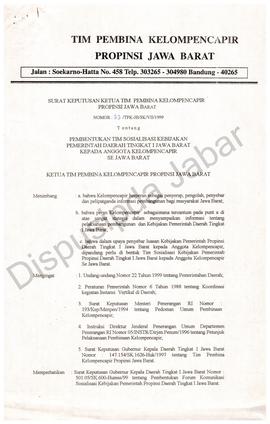 Sk Ketua Tim Pembina Kelompencapir Provinsi Jawa Barat No.22/TPK-JB/VII/99 Tentang pembentukan ti...