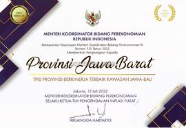Penghargaan TPID Provinsi Berkinerja Terbaik Kawasan Jawa - Bali - Menteri Koordinator Bidang Per...