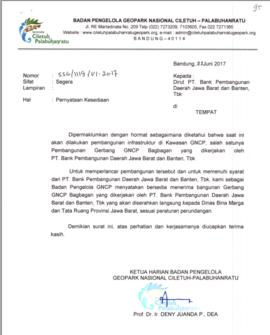 Surat kepada Direktur Utama PT Bank Pembangunan Jawa Barat dan Banten Tbk., Nomor 556/1119/VI.201...