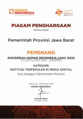 Piagam Penghargaan Pemenang Anugerah Humas Indonesia (AHI) 2022 Kategori Institusi Terpopuler di ...