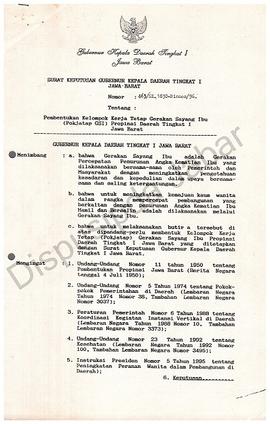 Keputusan Gubernur Provinsi Jawa Barat No.863/SK.1830-/Binsos/96 Tentang pembentukan Kelompok ker...