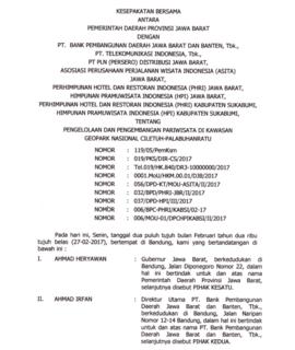 Kesepakatan Bersama antara Pemerintah Daerah Provinsi Jawa Barat dengan PT Bank Pembangunan Daera...