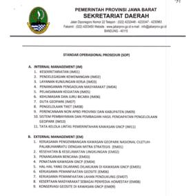 Standar Operasional Prosedur (SOP) Badan Pengelola Geopark Nasional Ciletuh – Palabuhanratu Nomor...