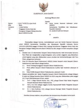 Tanggapan Gubernur Jawa Barat mengenai Kertas Kerja dan Penugasan Delegasi Sidang Executive Board...