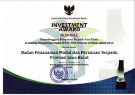 Penghargaan Nominee Penyelenggaraan Pelayanan Terpadu Satu Pintu di Bidang Penanaman Modal (PTSP-...