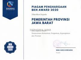 Piagam Penghargaan BKN Award 2020 Atas Capaian  dalam   Perencanaan Kebutuhan, Pengadaan, Kepangk...