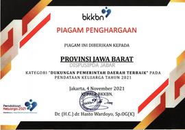Piagam Penghargaan Diberikan Kepada Provinsi JawaBarat  Kategori    Dukungan    Pemerintah Daerah...