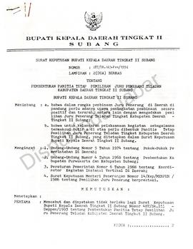 SK Bupati KDH TK. II Subang No.487/SK-143-Pen/1994 tentang pembentukan panitia tetap pemilihan ju...