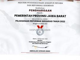 Penghargaan Pelaksanaan Reformasi Birokrasi Tahun 2022 dengan Predikat Nilai A - Menteri Pendayag...