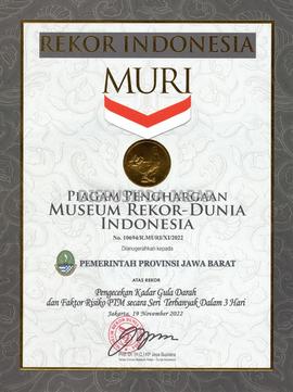Piagam Penghargaan Museum Rekor Dunia Indonesia atas Rekor Pengecekan Kadar Gula Darah dan Faktor...
