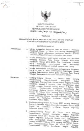 Keputusan Bupati Sukabumi Nomor : 050/Kep.143-Bappeda/2017 Tentang Rekomendasi Revisi Pada Rencan...