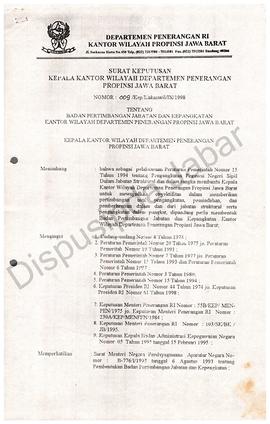 SK Kakanwil Deppen RI Provinsi Jawa Barat no.009/Kep/Kakanwil/IX/98 Tentang : Badan pertimbangan ...
