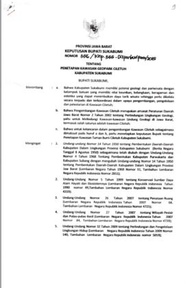 Keputusan Bupati Sukabumi Nomor : 556/Kep.555-Disparbudpora/2015 Tentang Penetapan Kawasan Geopar...