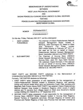 Memorandum of Understanding Between West Java Provincial Government and Badan Pengelola Gunung Se...