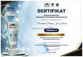 Sertifikat Terbaik III Anugerah Media Humas 2022 Kategori Kampanye Komunikasi Publik Pemerintah D...