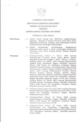 Keputusan Gubernur Jawa Barat Nomor : 430/Kep.652-Rek/2019 Tentang Komite Daerah Geopark Jawa Barat