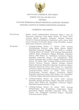 Keputusan Gubernur Jawa Barat Nomor: 556/Kep.456-Rek/2016 tentang Susunan Personalia Badan Pengel...