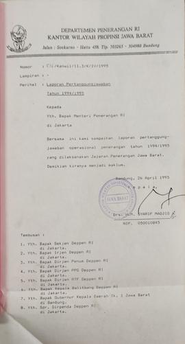 Laporan Pertanggung Jawaban Kanwil Departemen Penerangan Provinsi Jawa Barat, tahun 1995