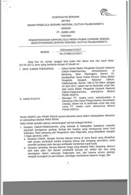 Kesepakatan Bersama Antara Badan Pengelola Geopark Nasional Ciletuh-Palabuhanratu Dengan PT. ASAB...