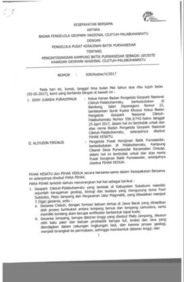 Kesepakatan Bersama Antara Badan Pengelola Geopark Nasional Ciletuh-Palabuhanratu Dengan Pengelol...