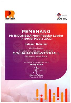 Pemenang PR Indonesia Most Popular Leader in Social Media 2022 kategori Gubernur - PR Indonesia d...