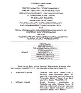 Kesepakatan Bersama antara Pemerintah Daerah Provinsi Jawa Barat, Pemerintah Daerah kabupaten Suk...
