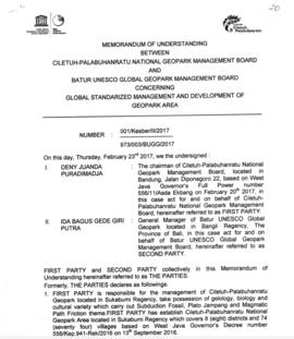 Memorandum of Understanding Between Ciletuh – Palabuhanratu National Geopark Management Board and...