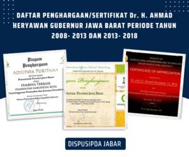 DAFTAR PENGHARGAAN/SERTIFIKAT Dr. H. AHMAD HERYAWAN GUBERNUR JAWA BARAT PERIODE TAHUN 2008- 2013 ...