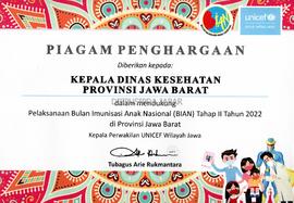 Piagam  Penghargaan dalam   Mendukung Pelaksanaan Bulan Imunisasi Anak Nasional (BIAN) Tahap II T...